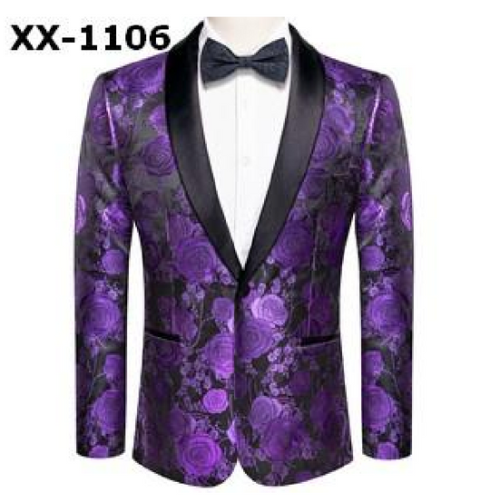 Castle Style Black Purple Roses Suit One Button Shawl Collar Blazer Jacket For Wedding- XX-1106