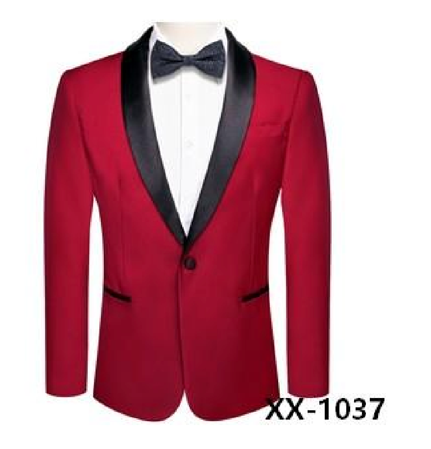 Black Shawl Collar Crimson Red Solid Blazer -XXDJ-0021