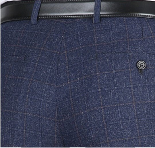 Men's Fashion Business-Men Style Dress Pants Stretch Woven Fabric Trousers - Blue  Plaid 9886
