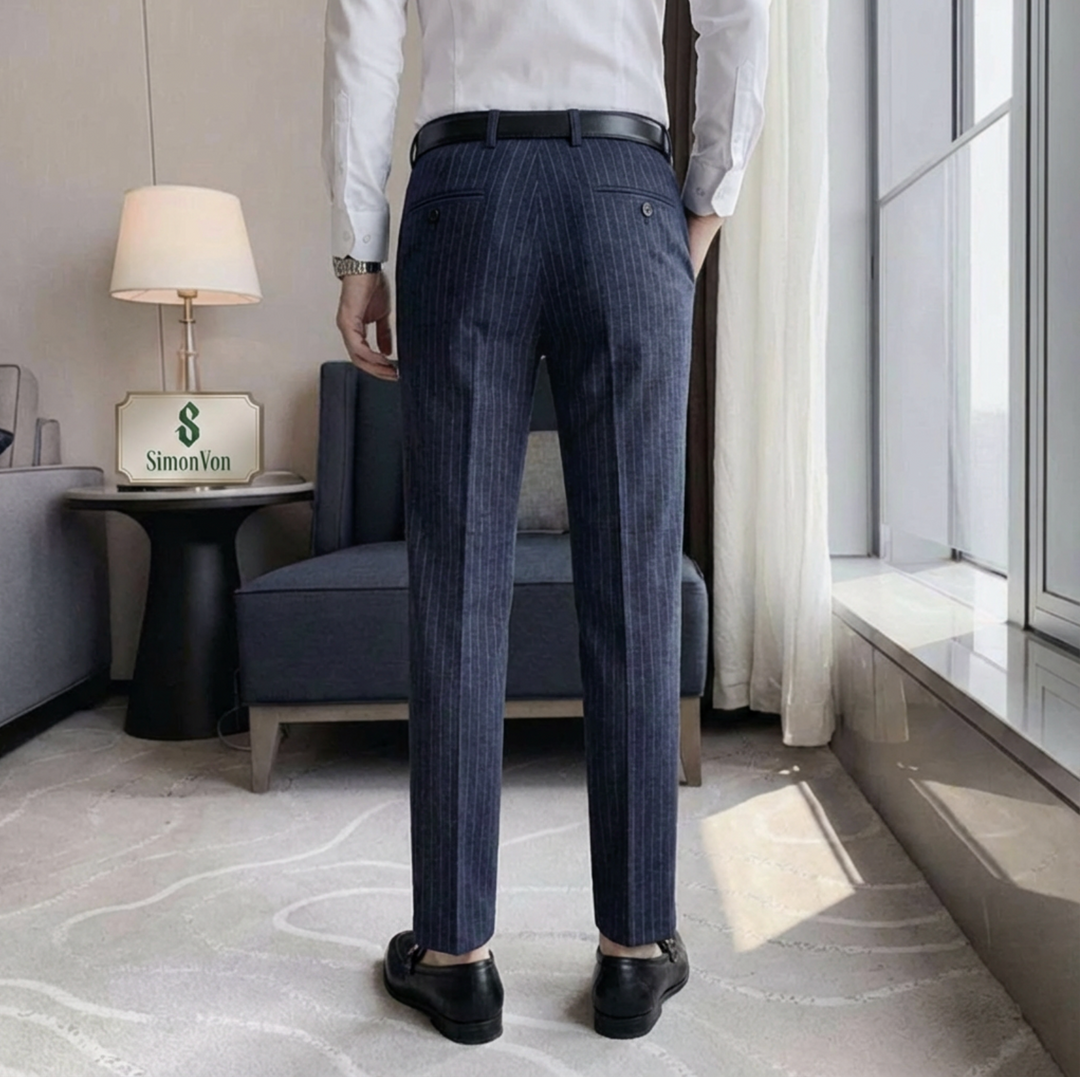 Blue striped  9882 Mens Formal Trousers-9882