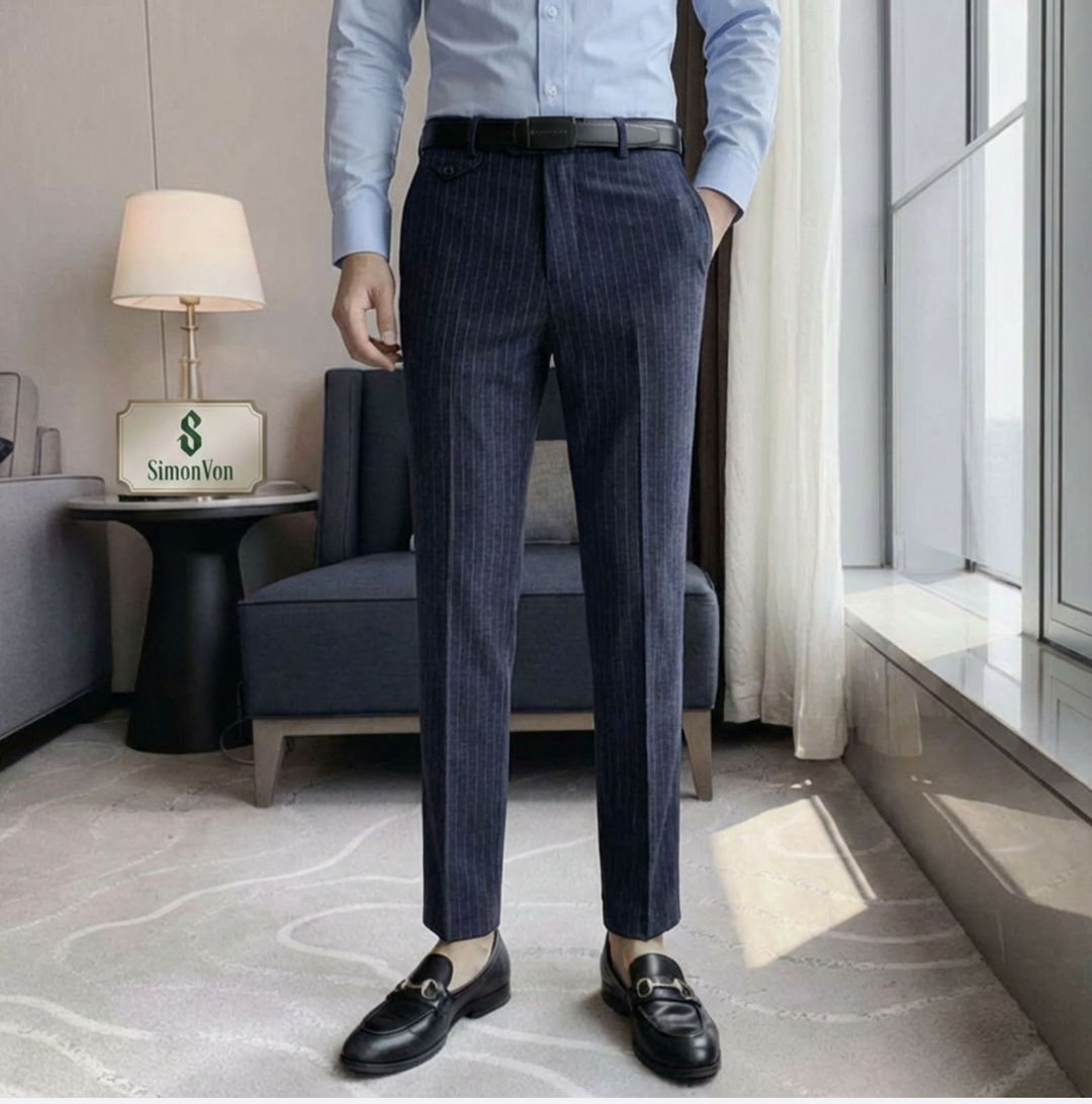 Blue striped  9882 Mens Formal Trousers-9882