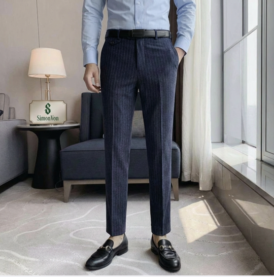 Blue striped  9882 Mens Formal Trousers-9882