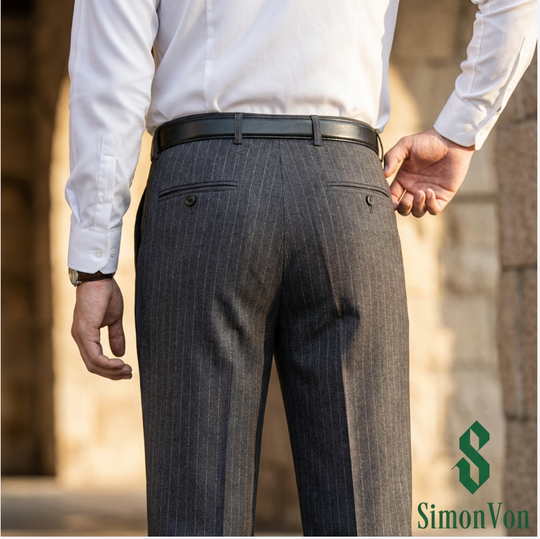 Grey  striped  9885 Mens Formal Trousers-9885