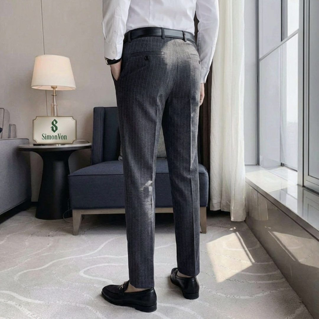 Grey  striped  9885 Mens Formal Trousers-9885
