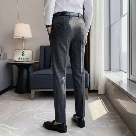 Grey  striped  9885 Mens Formal Trousers-9885