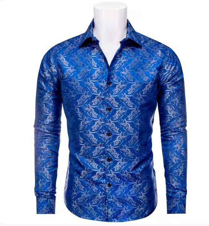 Royal Blue  Grey Floral Mens Shirt -CYDJ-9061
