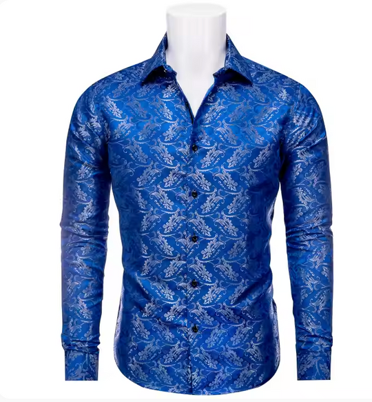 Royal Blue  Grey Floral Mens Shirt -CYDJ-9061