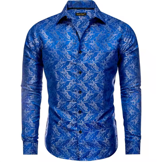 Royal Blue  Grey Floral Mens Shirt -CYDJ-9061