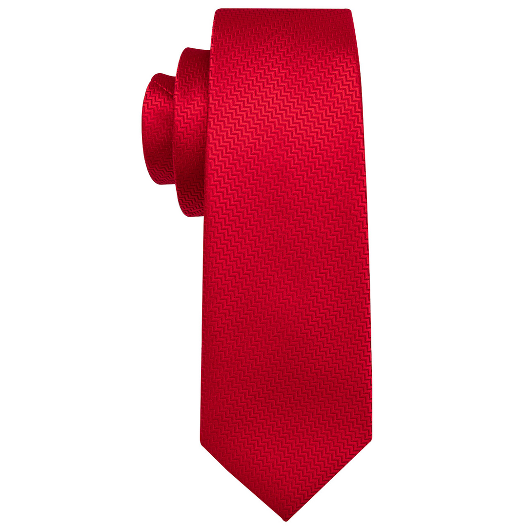 Red  Silk Tie Pocket Square Cufflinks Set-N-5198