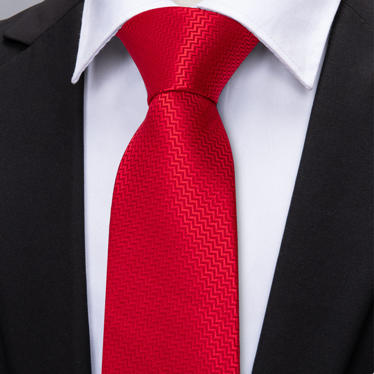 Red  Silk Tie Pocket Square Cufflinks Set-N-5198