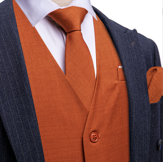 5pcs Mens Waistcoat Set Brown Solid Vest Necktie Bowtie Set- BW-MJ-2852