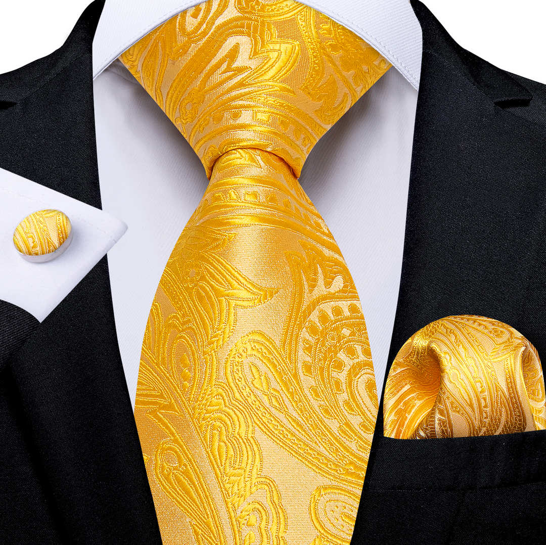 Gold  Paisley Tie Pocket Square Cufflinks Set- DG-N-8773