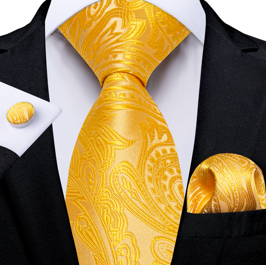 Gold  Paisley Tie Pocket Square Cufflinks Set- DG-N-8773