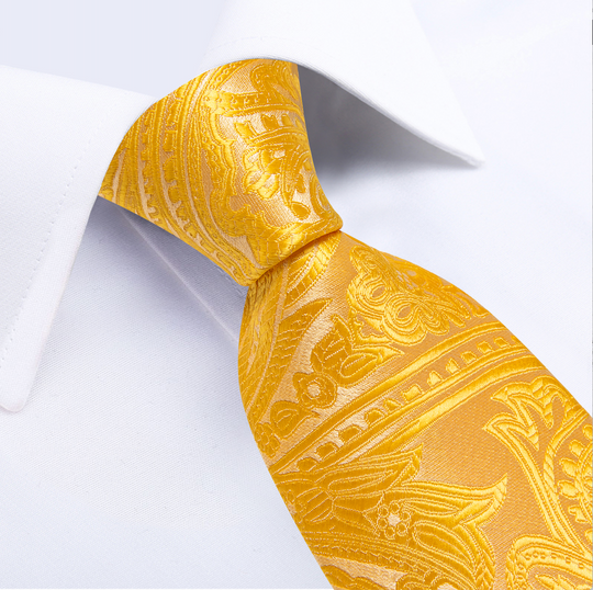 Gold  Paisley Tie Pocket Square Cufflinks Set- DG-N-8773