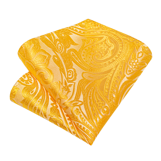 Gold  Paisley Tie Pocket Square Cufflinks Set- DG-N-8773