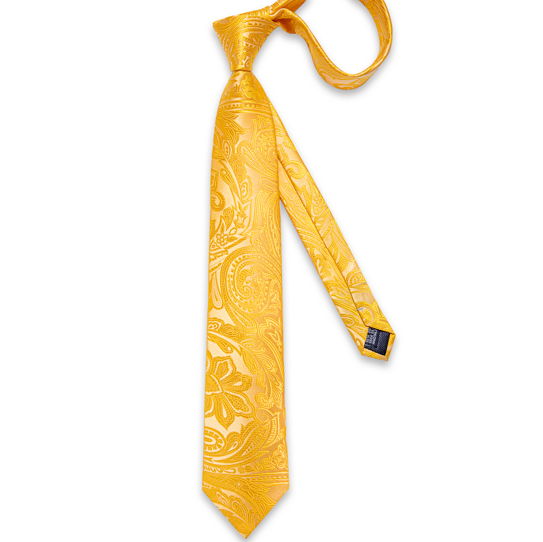 Gold  Paisley Tie Pocket Square Cufflinks Set- DG-N-8773