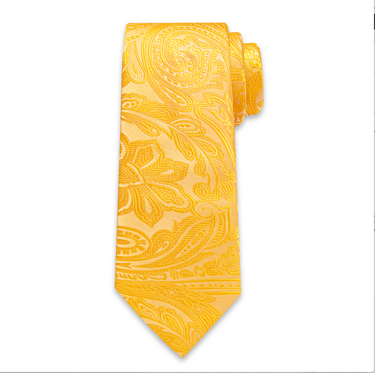 Gold  Paisley Tie Pocket Square Cufflinks Set- DG-N-8773