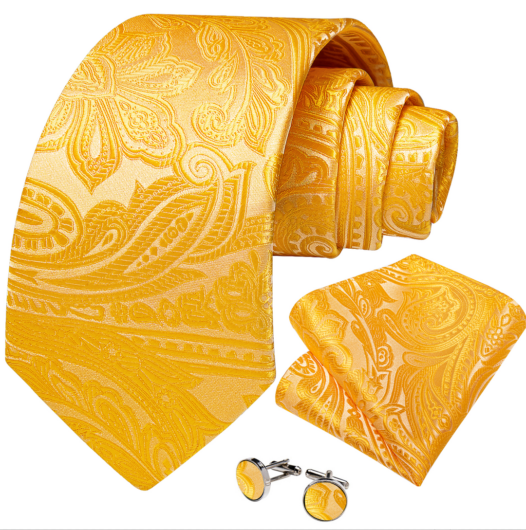 Gold  Paisley Tie Pocket Square Cufflinks Set- DG-N-8773