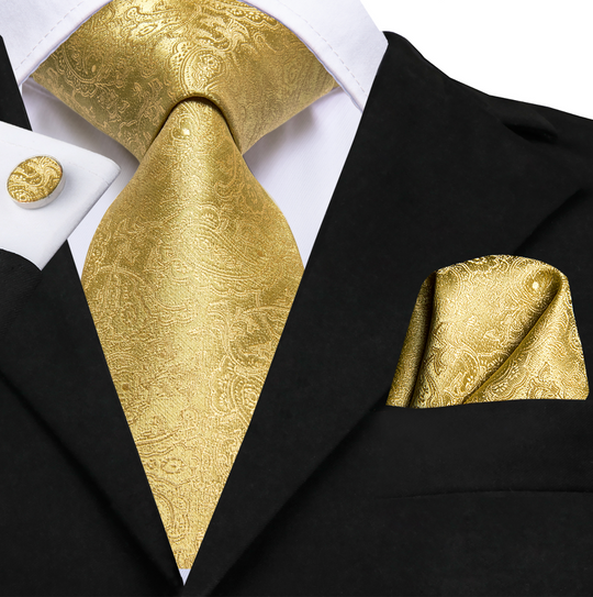 Golden Paisley  Tie Pocket Square Cufflinks Set-N-3053