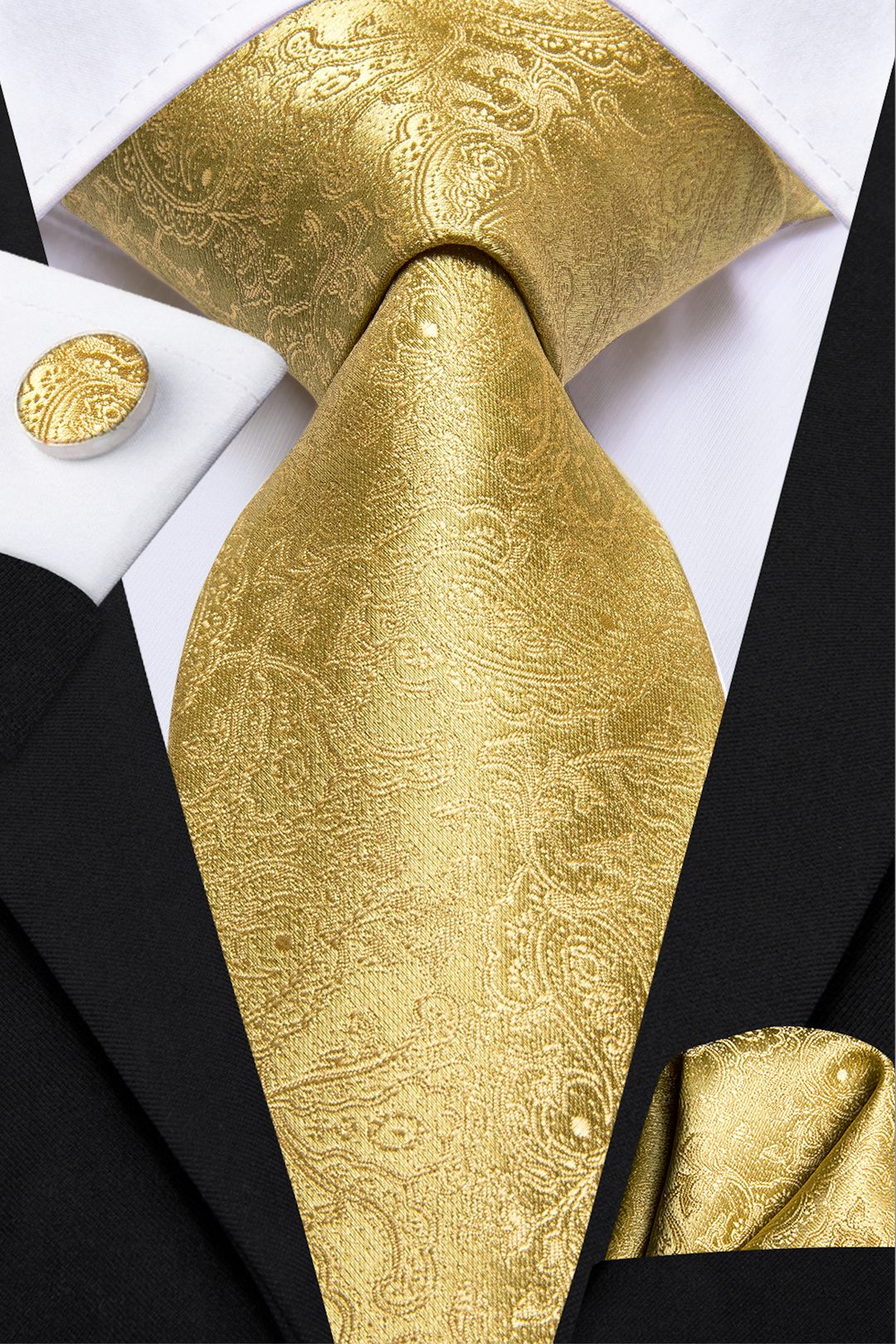 Golden Paisley  Tie Pocket Square Cufflinks Set-N-3053