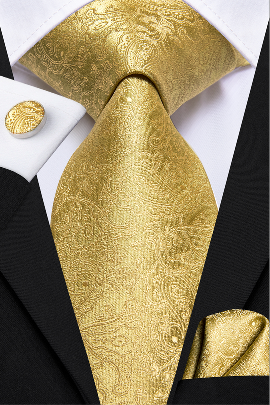 Golden Paisley  Tie Pocket Square Cufflinks Set-N-3053