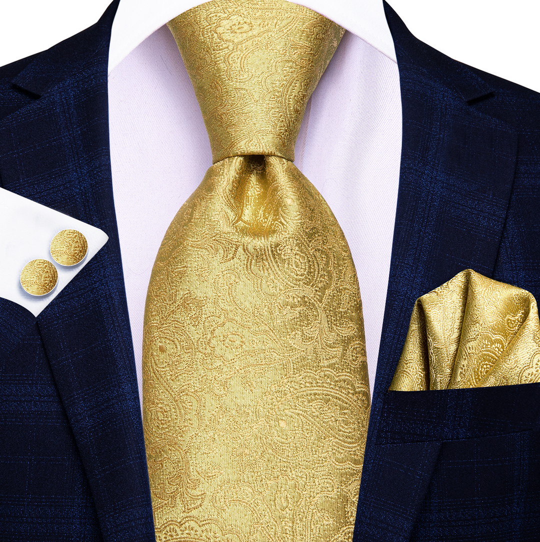 Golden Paisley  Tie Pocket Square Cufflinks Set-N-3053