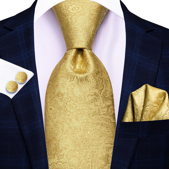 Golden Paisley  Tie Pocket Square Cufflinks Set-N-3053