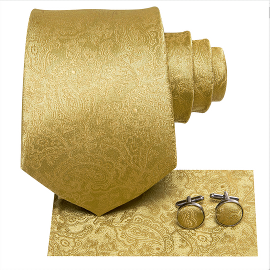 Golden Paisley  Tie Pocket Square Cufflinks Set-N-3053