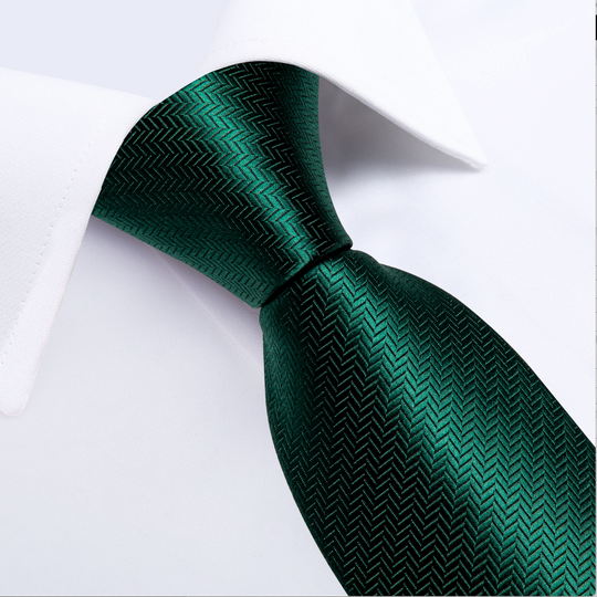Dark Green Novelty Woven Tie Pocket Square Cufflinks Set- N-7366