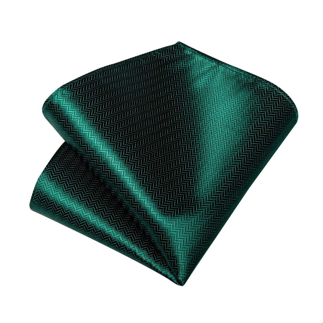 Dark Green Novelty Woven Tie Pocket Square Cufflinks Set- N-7366