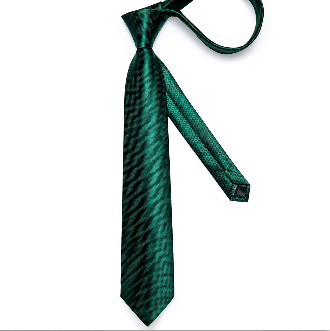 Dark Green Novelty Woven Tie Pocket Square Cufflinks Set- N-7366