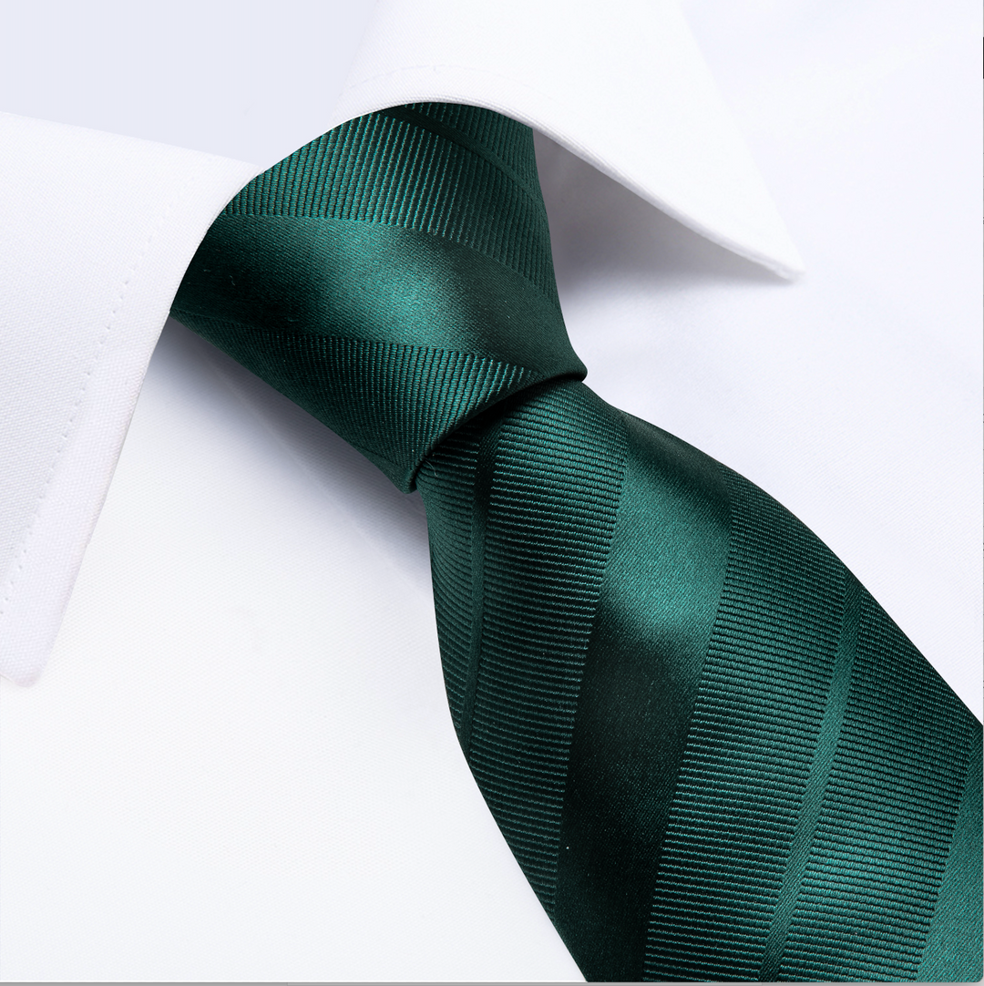 Dark Green stripe Tie Pocket Square Cufflinks Set- N-7222