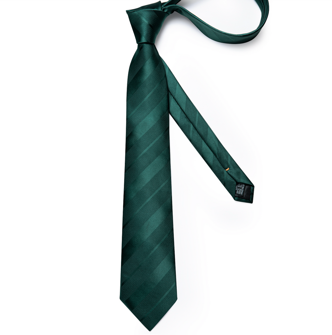 Dark Green stripe Tie Pocket Square Cufflinks Set- N-7222