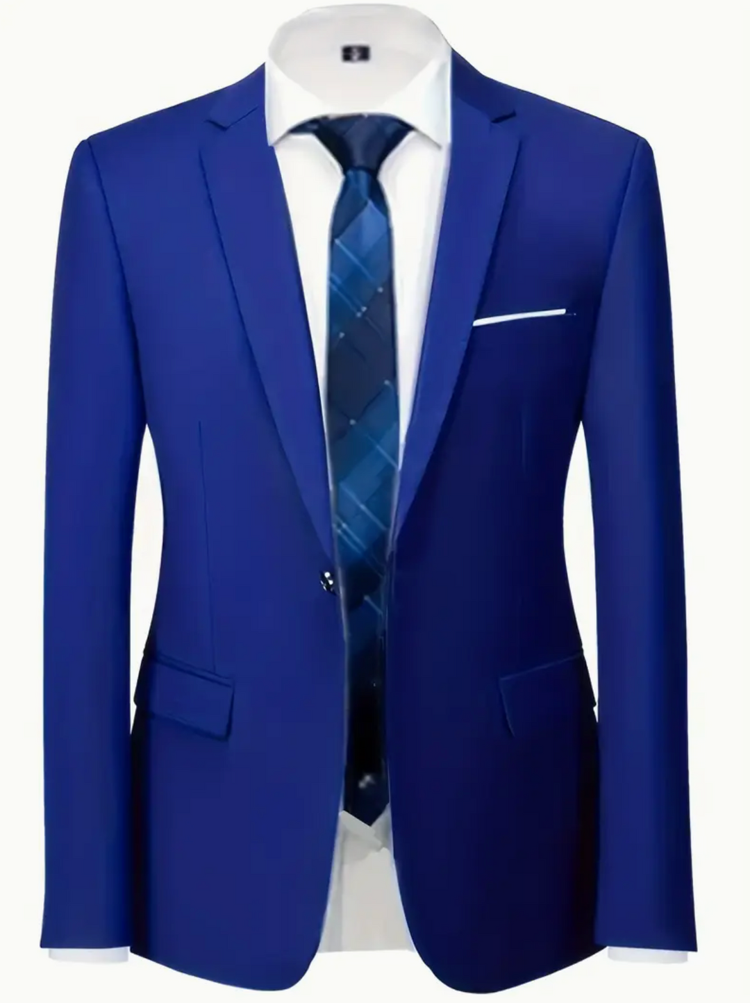 Men's  2pcs Royal Blue Slim Fit  Suit  Set Double Slit Black -FM2598384