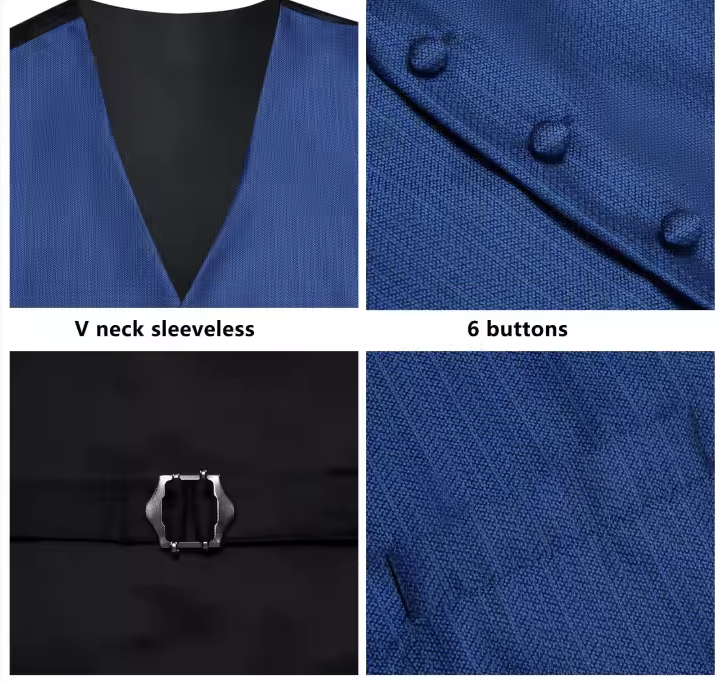 Steel Blue 4-piece Solid Waistcoat and Necktie Pocket Square Cufflink Vest  Set- MJ-3558