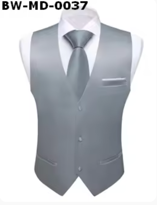 Tuxedo Waistcoat Silver Grey Solid  Vest-BW-MD-0037