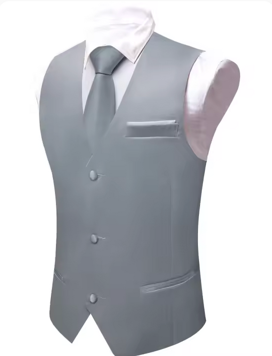Tuxedo Waistcoat Silver Grey Solid  Vest-BW-MD-0037