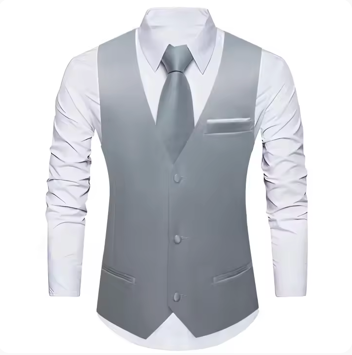 Tuxedo Waistcoat Silver Grey Solid  Vest-BW-MD-0037