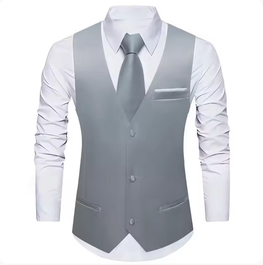 Tuxedo Waistcoat Silver Grey Solid  Vest-BW-MD-0037