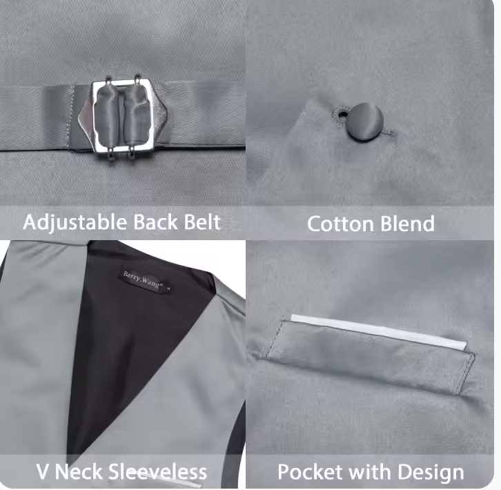 Tuxedo Waistcoat Silver Grey Solid  Vest-BW-MD-0037