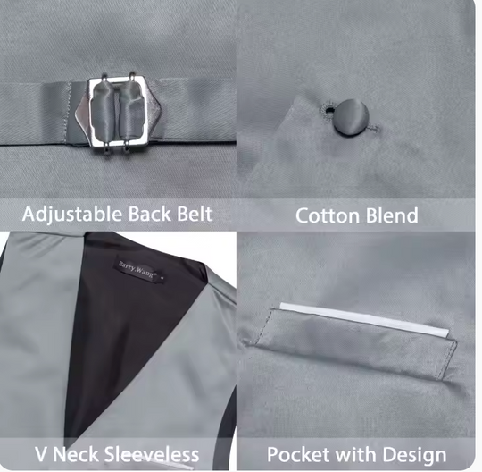 Tuxedo Waistcoat Silver Grey Solid  Vest-BW-MD-0037