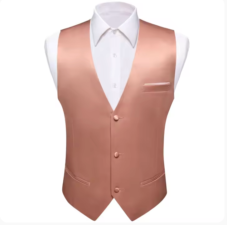 Coral Pink Solid  Vest  Bowtie Set- BW-MJ-0042