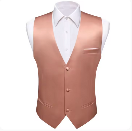 Coral Pink Solid  Vest  Bowtie Set- BW-MJ-0042