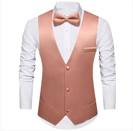 Coral Pink Solid  Vest  Bowtie Set- BW-MJ-0042