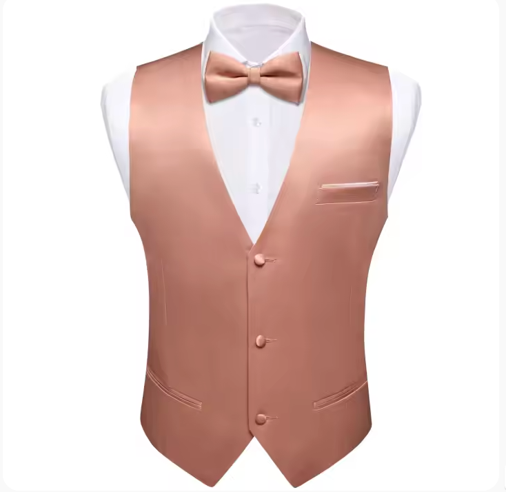 Coral Pink Solid  Vest  Bowtie Set- BW-MJ-0042