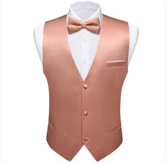 Coral Pink Solid  Vest  Bowtie Set- BW-MJ-0042