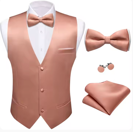 Coral Pink Solid  Vest  Bowtie Set- BW-MJ-0042