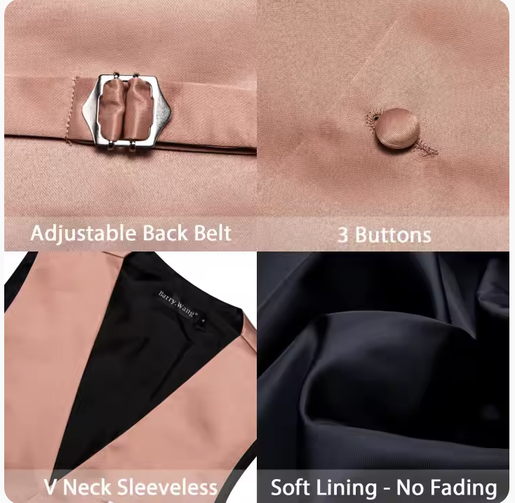 Coral Pink Solid  Vest  Bowtie Set- BW-MJ-0042