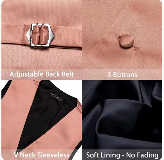 Coral Pink Solid  Vest  Bowtie Set- BW-MJ-0042