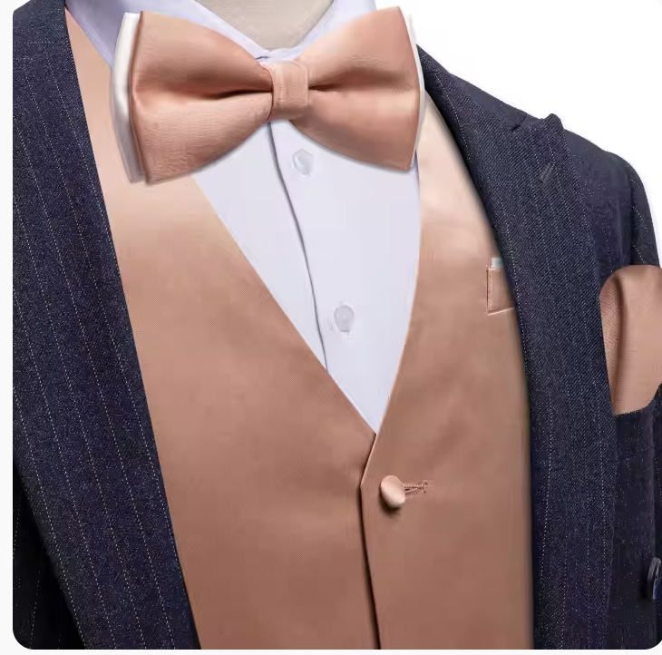 mens rose gold vest and bow tie